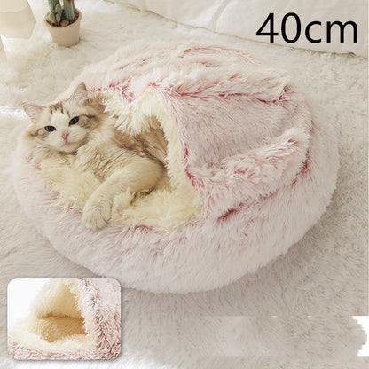 2 In 1 Dog And Cat Bed Pet Winter Bed Round Plush Warm Bed
