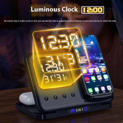 Wireless Chargers Stand 5 In1 LED Digital Alarm Clock Fast Charging Dock Station