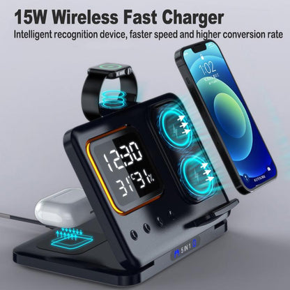 Wireless Chargers Stand 5 In1 LED Digital Alarm Clock Fast Charging Dock Station
