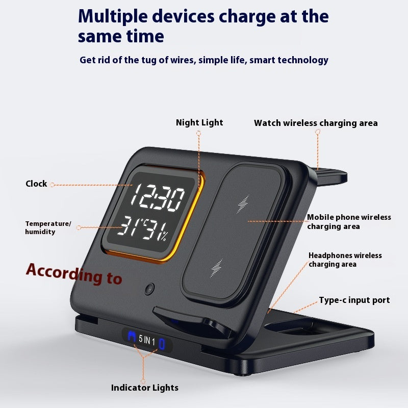 Wireless Chargers Stand 5 In1 LED Digital Alarm Clock Fast Charging Dock Station