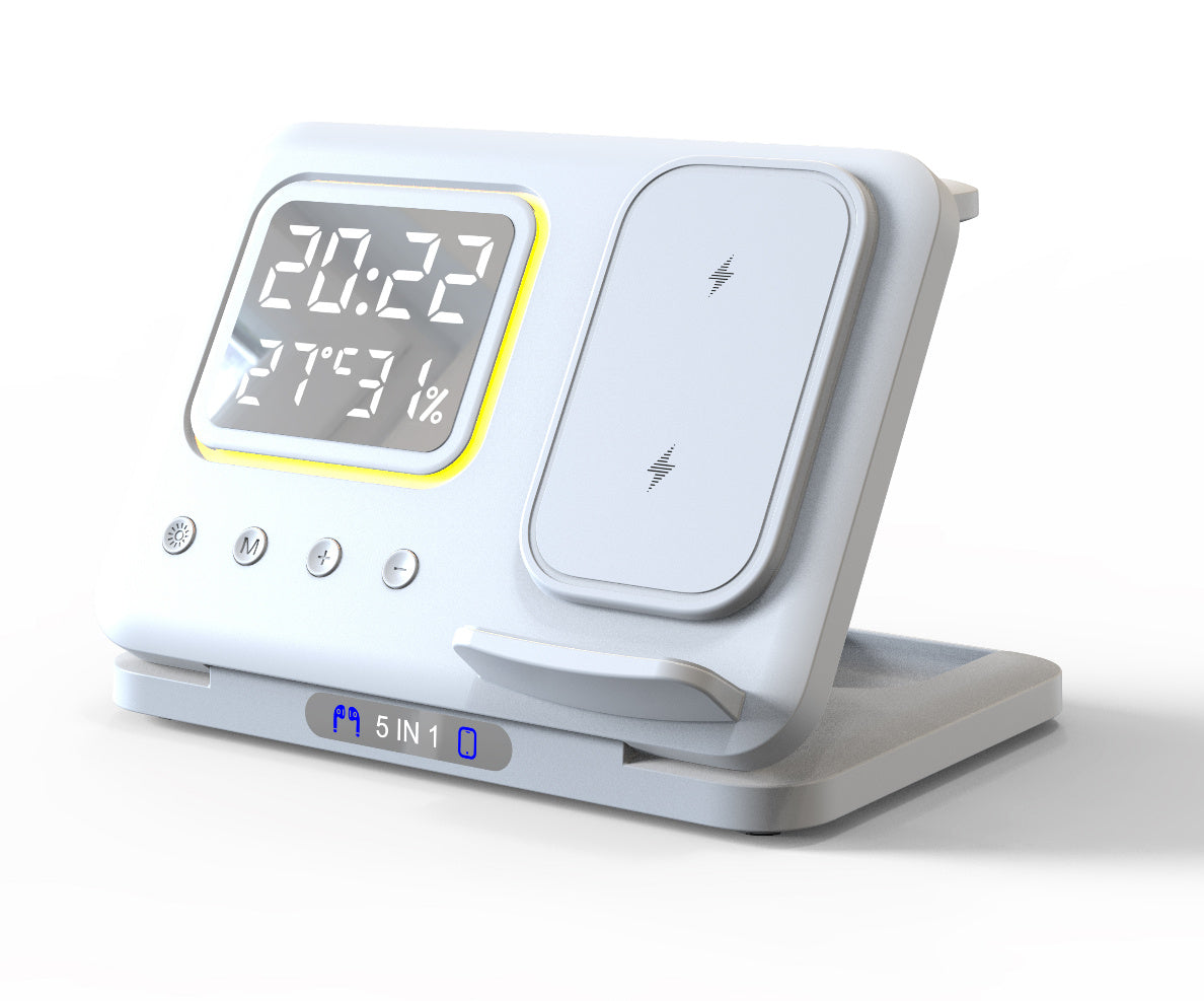 Wireless Chargers Stand 5 In1 LED Digital Alarm Clock Fast Charging Dock Station