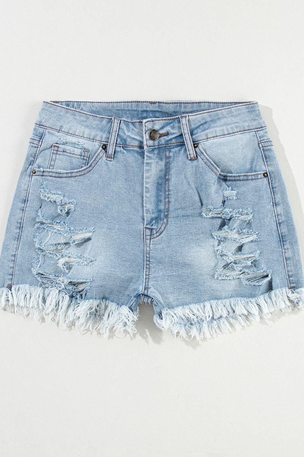 High Waist Denim Shorts ragged style at Unamous™