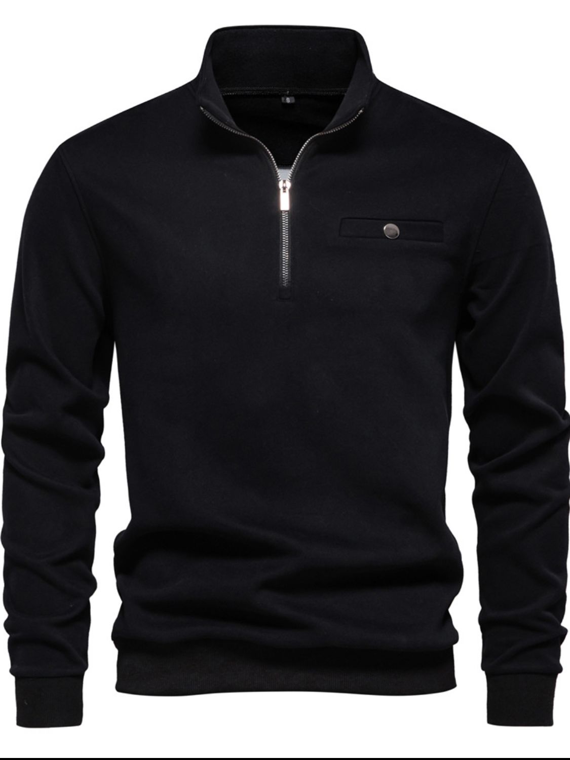 Men's Quarter Zip Long Sleeve Sweatshirt in Black Blue at Unamous™