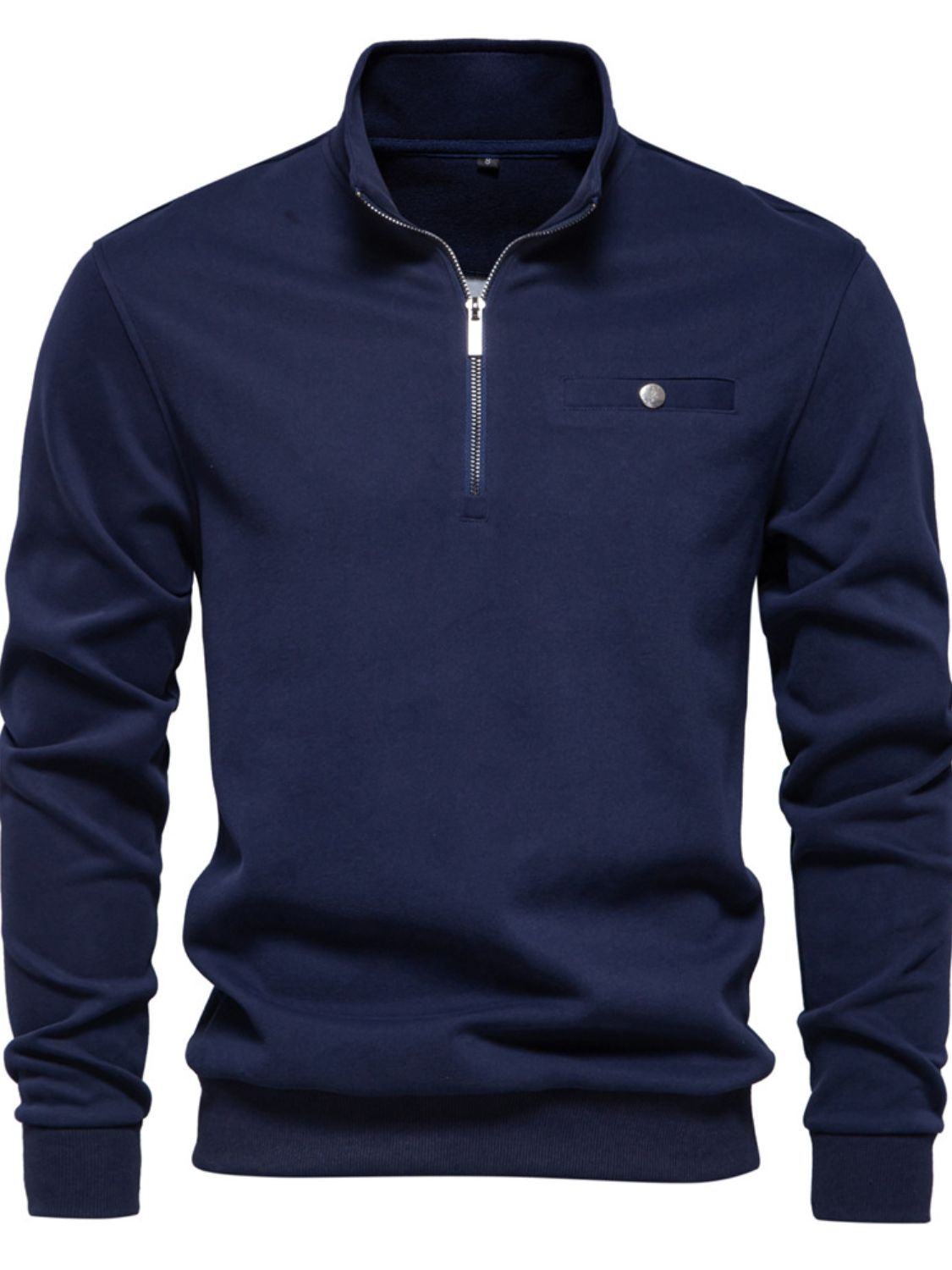 Men's Quarter Zip Long Sleeve Sweatshirt in Navy Blue at Unamous™