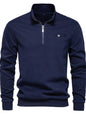 Men's Quarter Zip Long Sleeve Sweatshirt in Navy Blue at Unamous™