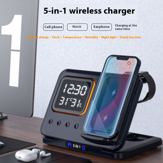 Wireless Chargers Stand 5 In1 LED Digital Alarm Clock Fast Charging Dock Station